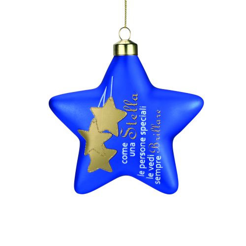 Addobbo stella in vetro colore blu con decalco