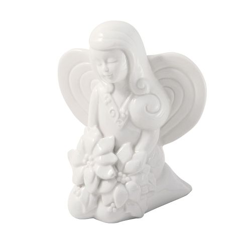 Angelo con stelle di natale in porcellana bianca smaltata - 2 pz.