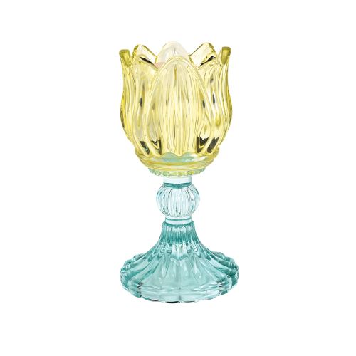 Candeliere vetro giallo con candela profumo vaniglia