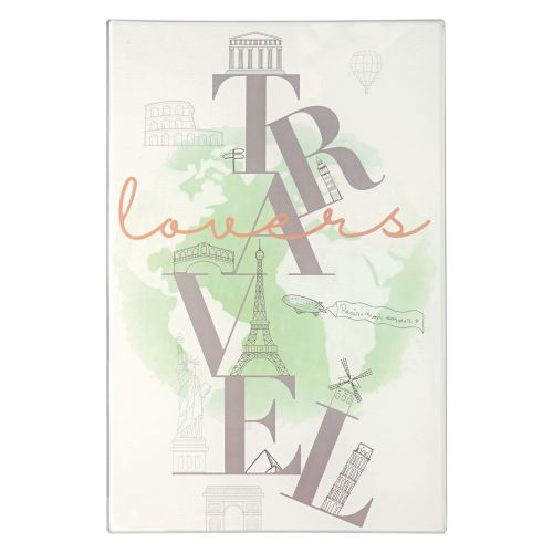 Tagliere rettangolare in vetro temperato decoro "travel lovers"
