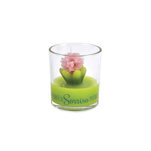 Bicchiere vetro con cera dettaglio fiore