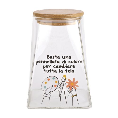 Barattolo vetro con tappo in legno dec "pennellata di colore"