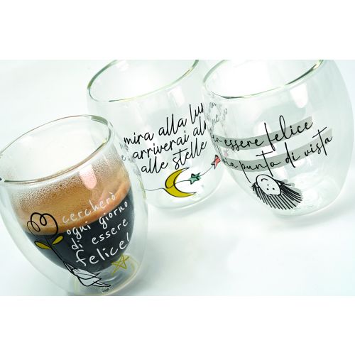 set due bicchierini in vetro borosilicato decoro "natural"