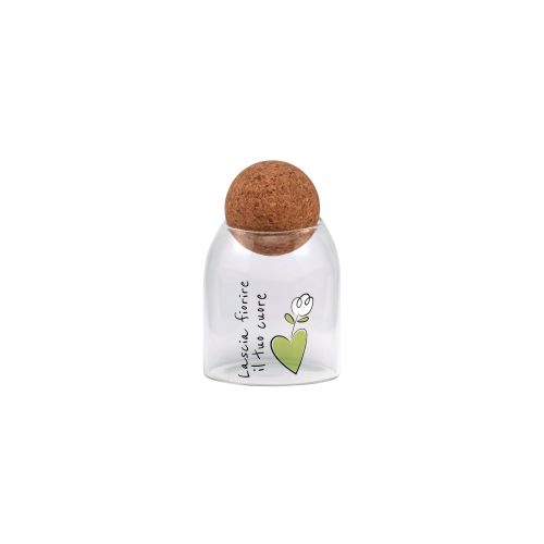 Barattolo in vetro borosilicato con tappo in sughero decoro "natural"