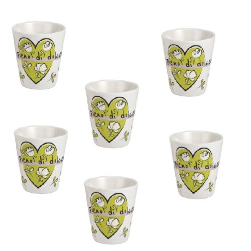 Set 6 bicchierini caffè porcellana dec"pieno di dolcezza"