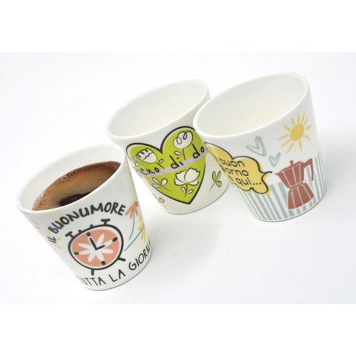 Set 2 bicchierini caffè porcellana dec"il buonumore tutta la giornata"