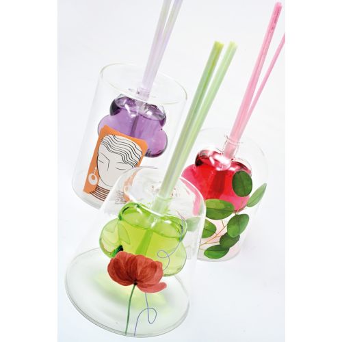 Bottiglia/vaso vetro borosilicato per profumo ambiente decoro fiore