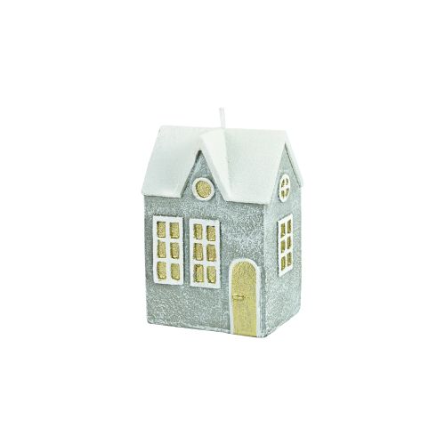 Candela decorata forma casina colore grigio
