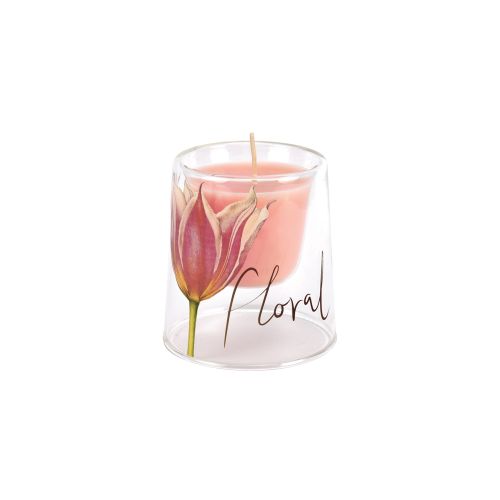 Candela profumata in doppio vetro decoro tulipano