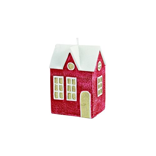 Candela decorata forma casina colore rosso