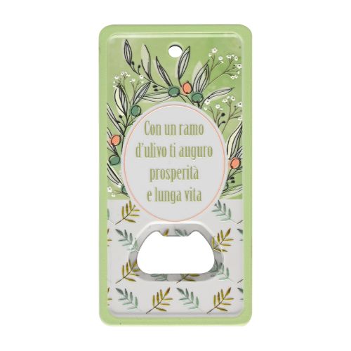 Apribottiglie/magnete in resina decoro ulivo - 4 pz.