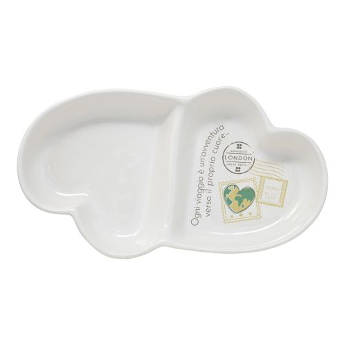 Contenitore in kergres 2 scomparti forma di cuori decoro francobolli - 2 pz.