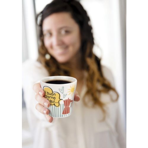 Set 2 bicchierini caffè in porcellana dec "il buongiorno è qui"
