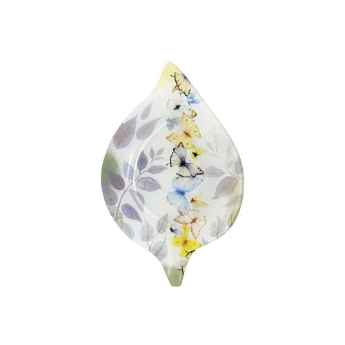 Contenitore piccolo foglia in vetro con farfalle gialle