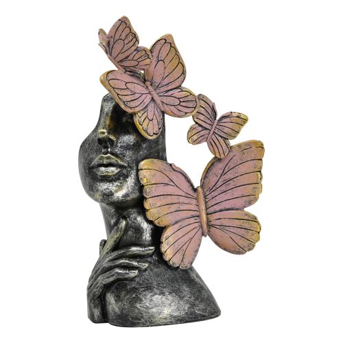 Scultura in resina nera e oro donna con farfalle