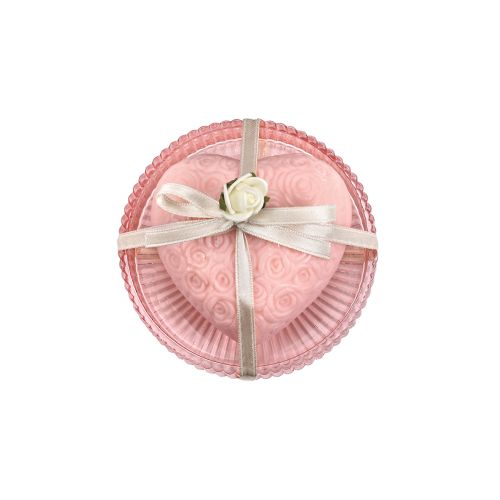 Piattino vetro effetto cristallo con saponetta cuore colore rosa