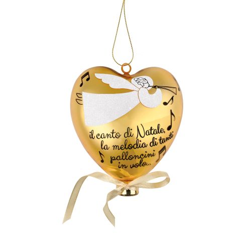 Palloncino in vetro a cuore " il canto di natale" oro