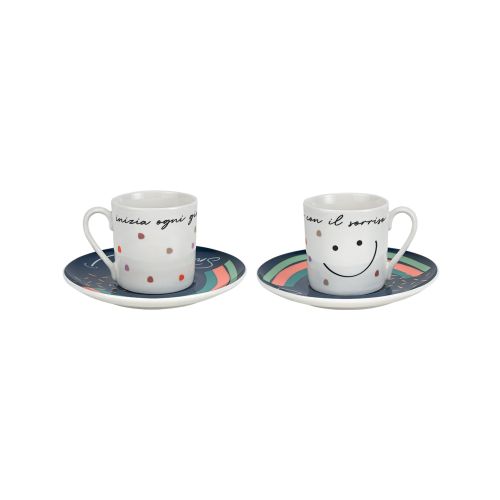 Set 2 tazze caffè con piattino in porcellana