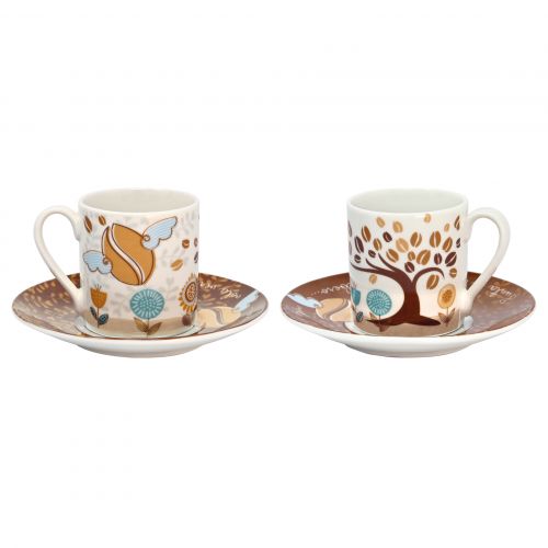 Set 2 tazze espresso con piattino decoro caffè