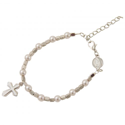 Bracciale rosario bianco perla - 6 pz.