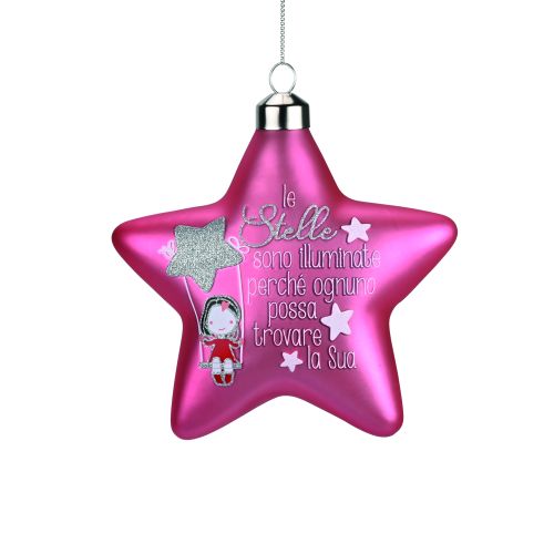 Addobbo stella in vetro colore rosa con decalco