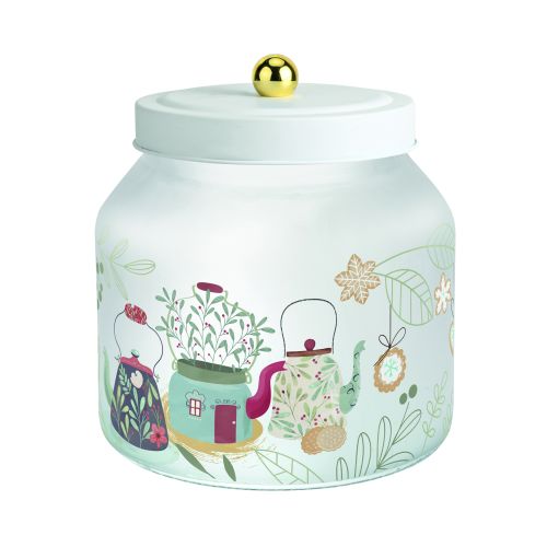 Biscottiera vetro satinato decoro teiere