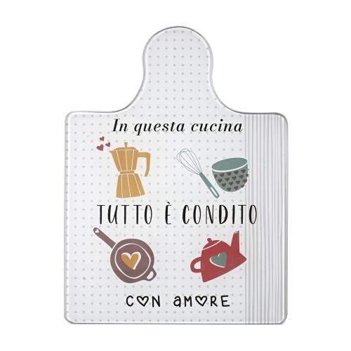 Sottopentola o tagliere in vbetro dec "condito con amore"