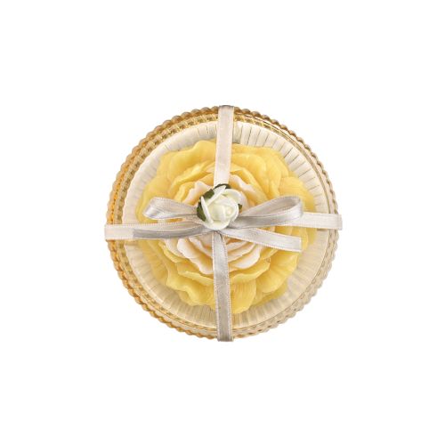 Piattino in vetro effetto cristallo con saponetta fiore colore giallo