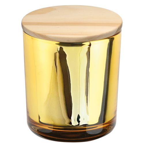 Candela oro + coperchio legno frag. abete e legni