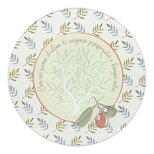 Sottopentola rotondo n vetro temperato decoro albero d'ulivo