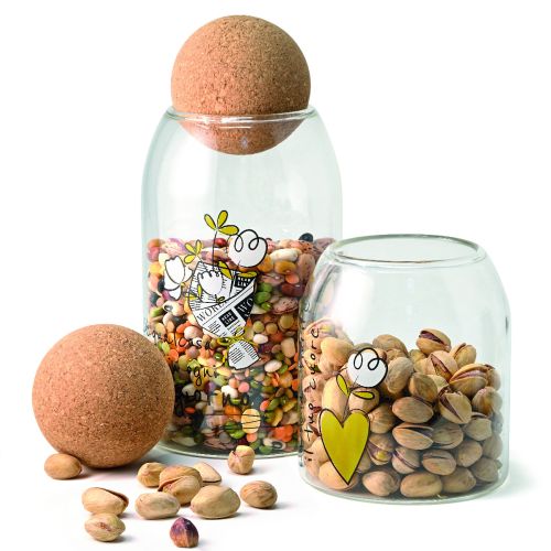 Barattolo in vetro  borosilicato con tappo in sughero decoro "natural"