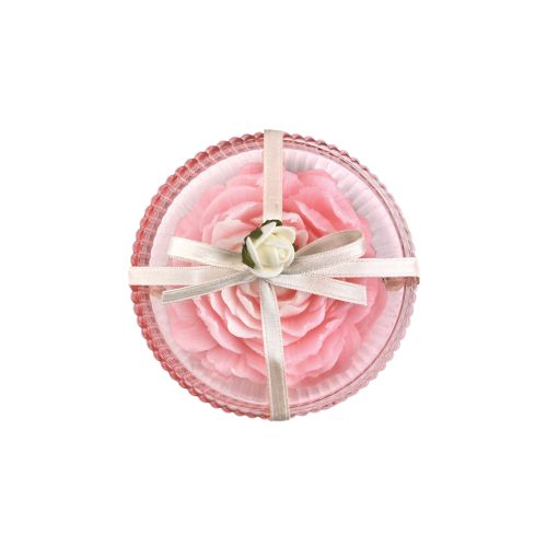 Piattino in vetro effetto cristallo con saponetta fiore colore rosa