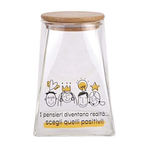 Barattolo vetro con tappo in legno dec "pensieri positivi"