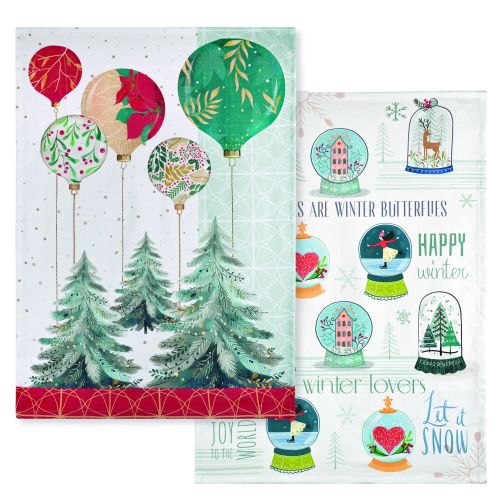 Strofinacci 100%cotone stampa alberi+boule de neige