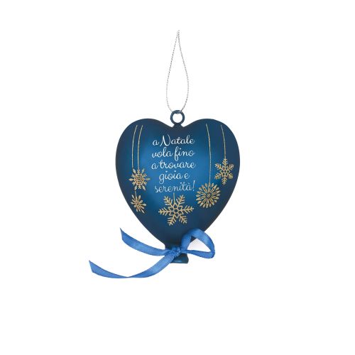 Palloncino in vetro a cuore "gioia e serenità" blu