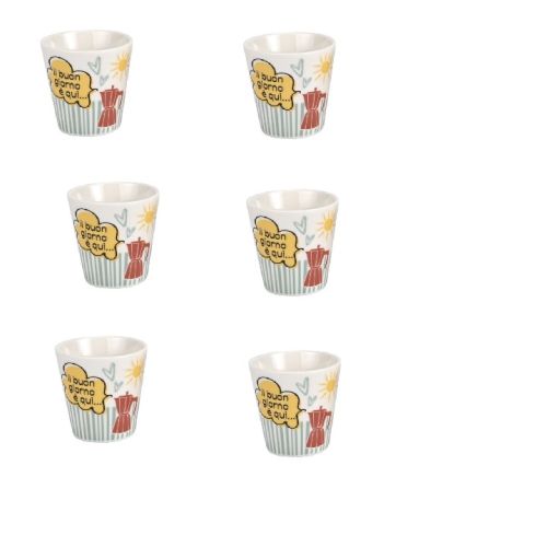 Set 6 bicchieri caffè porcellana dec" il buongiorno è qui"