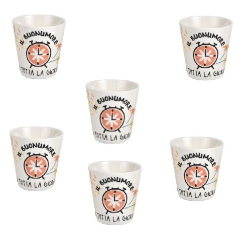 Set 6 bicchierini caffè porcellana dec"buonumore tutta la giornata"