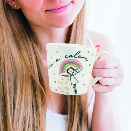 Tazza colazione in porcellana con tovaglietta americana decoro sorrisi