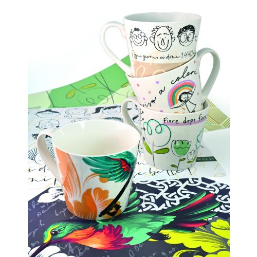 Tazza in porcellana con tovaglietta americana decoro chiave