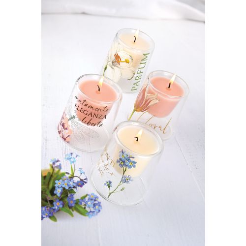 Candela profumata in doppio vetro decoro non ti scordar di me